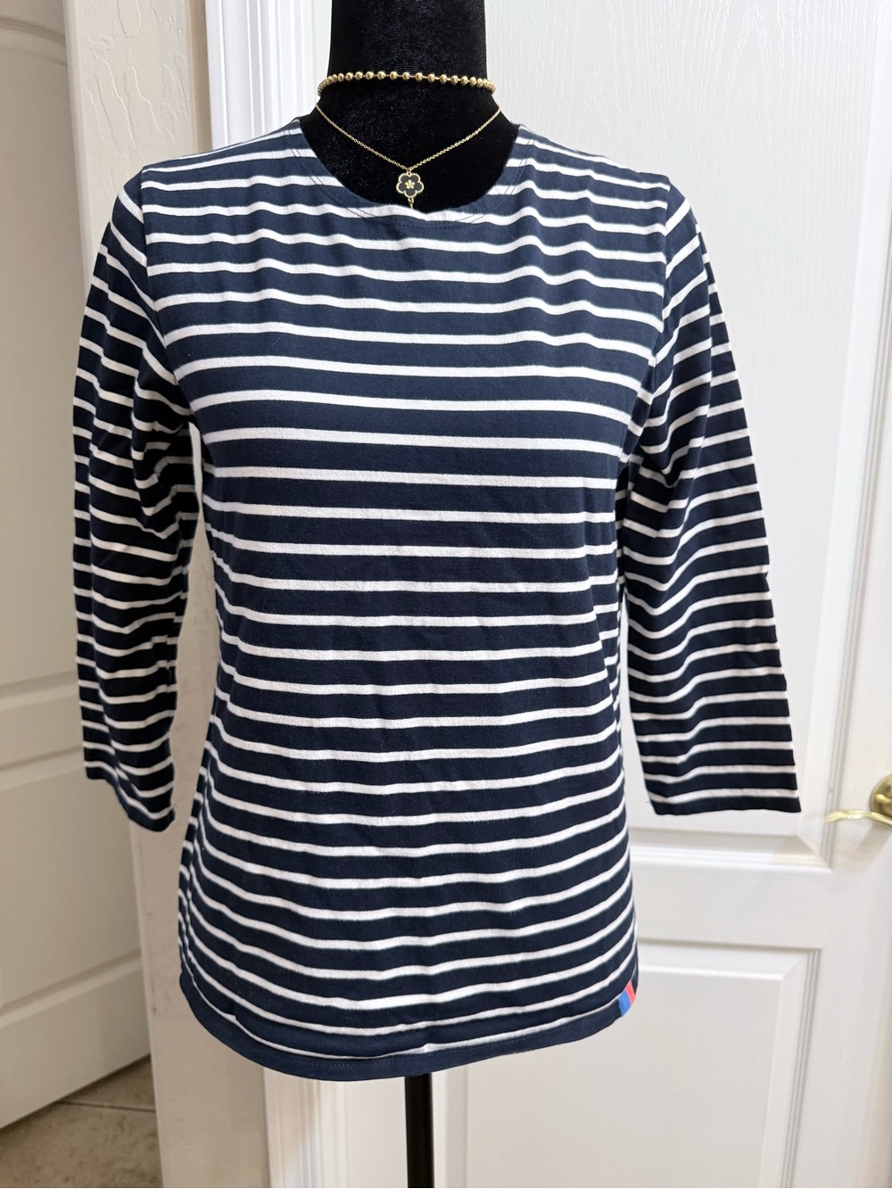 KULE Navy and White Striped Cotton Boatneck Top